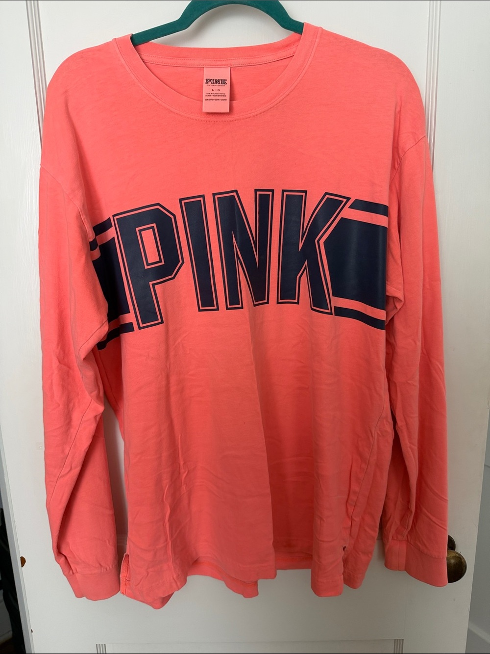 PINK Victoria's Secret Coral Long-Sleeve Logo Tee